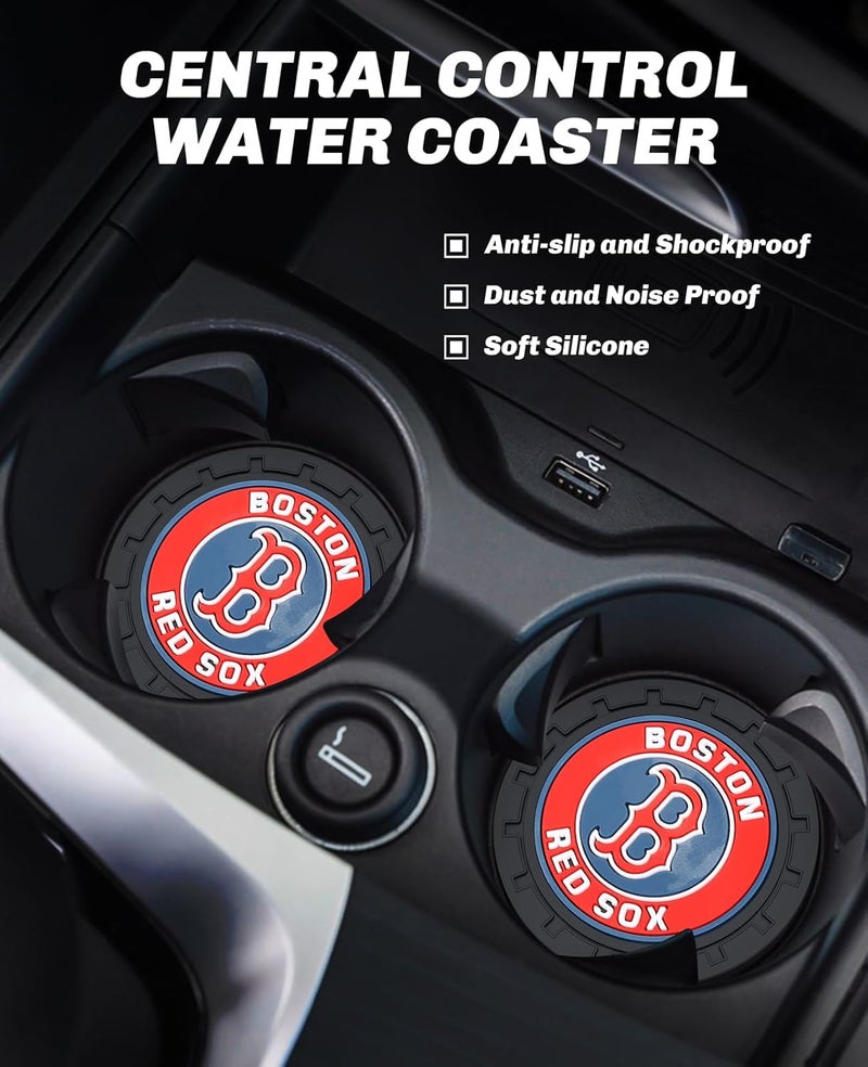 Kaleduo 2PCS Car Cup Holder Coaster,Auto Cup Holder Insert Coaster for Boston Red Sox Baseball Fans, Non-Slip Car Drink Mat, Interior Accessories, Red Sox - Image 2